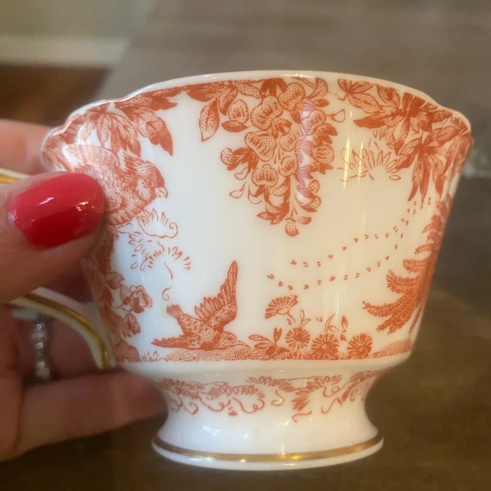 Vintage Royal Crown Derby Red Aves Teacup and Saucer